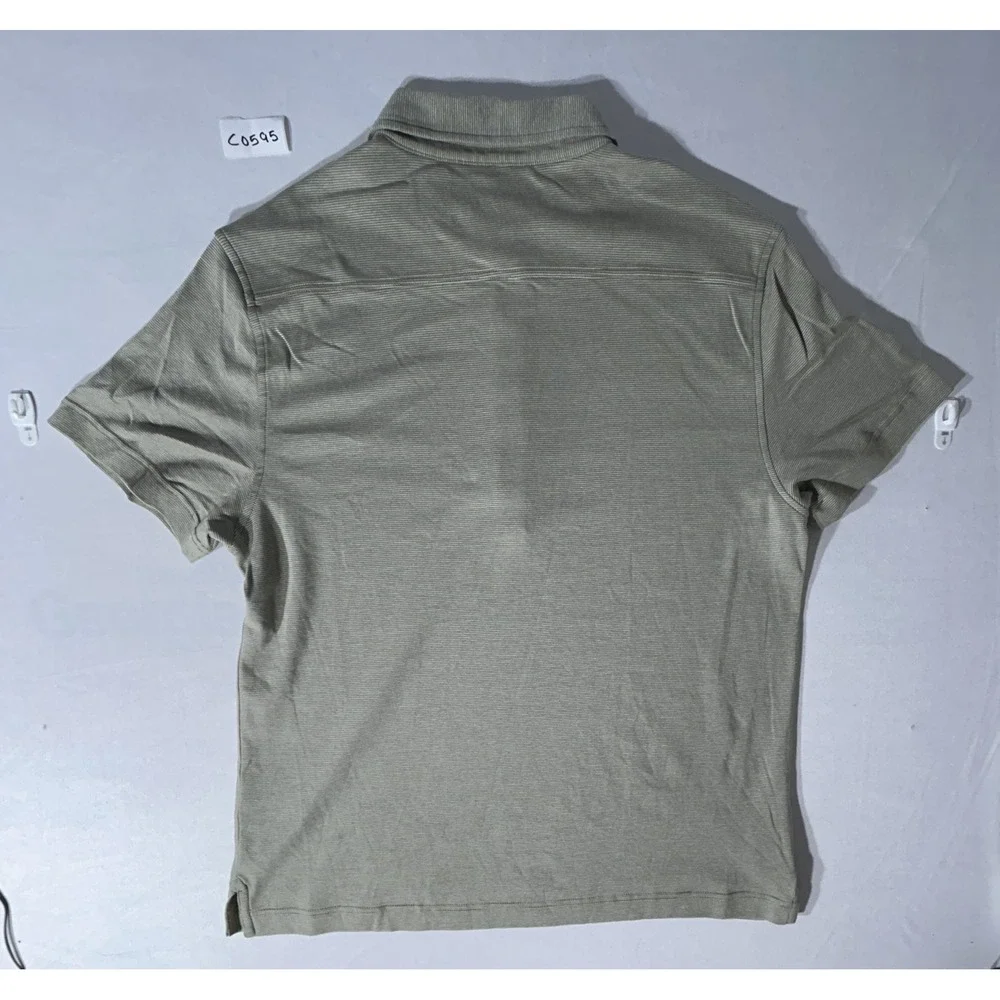 Banana Republic Mens Large Polo Shirt Sage Green Micro Stripe 100% Cotton